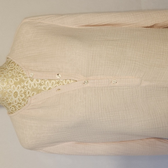 J Jill PJ Pink 3/4 Button Front V-Neck Popover Gauzy Lightweight Tunic Size S - Picture 2 of 12